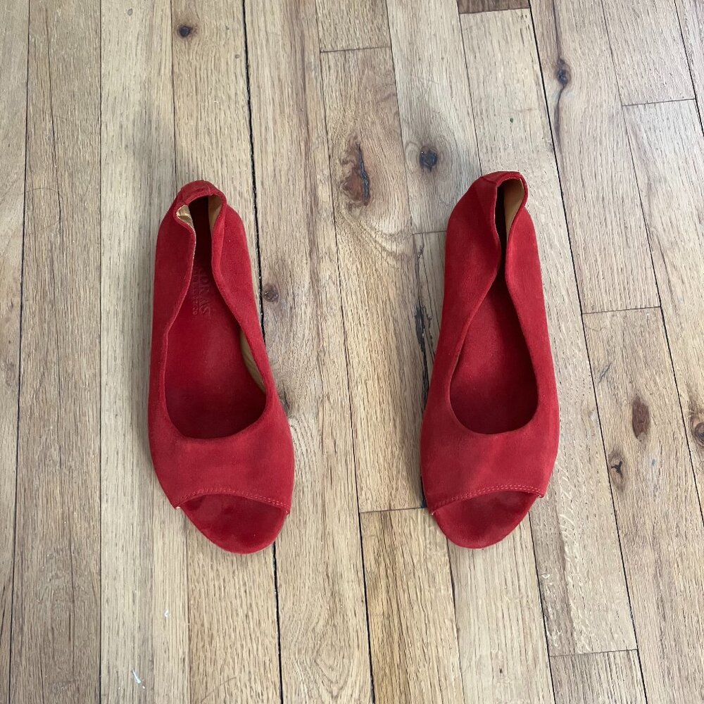 A.P.C. Madras Red Suede Peep-Toes